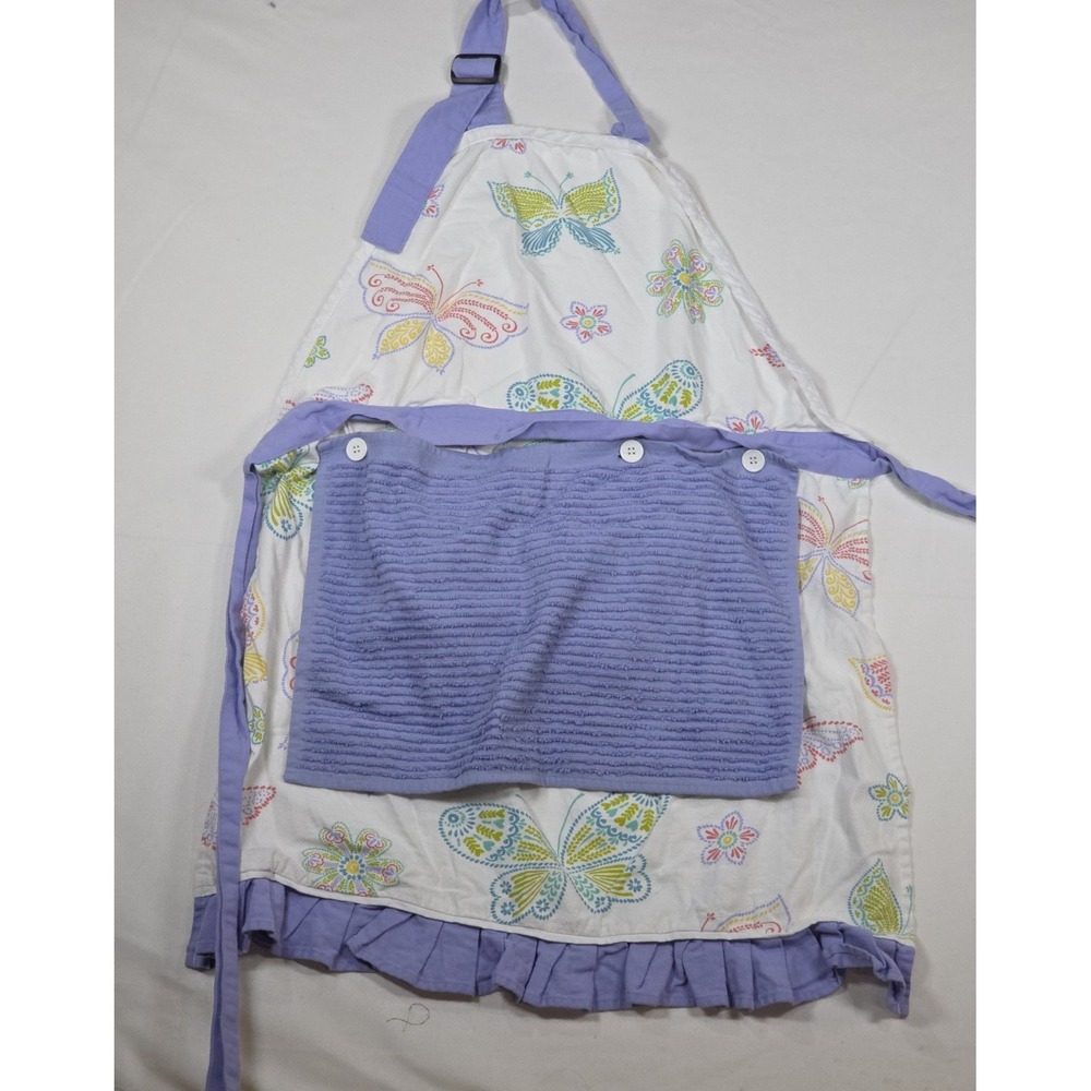 Temp-tations Apron Purple Butterfly Floral Full Length Removable Towe